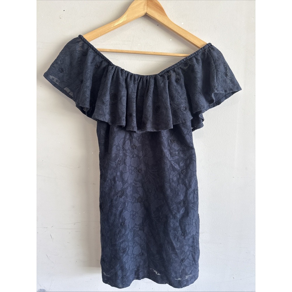 Free People Lace Mini Dress Womens Sm Navy Blue‎ Dark Boho Ruffle Festival Beach